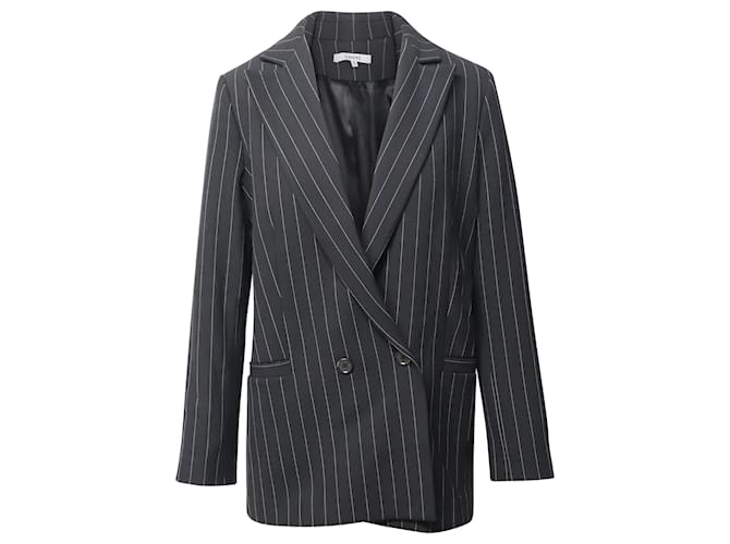 Ganni Striped Double-Breasted Blazer in Black Polyester  ref.1296584