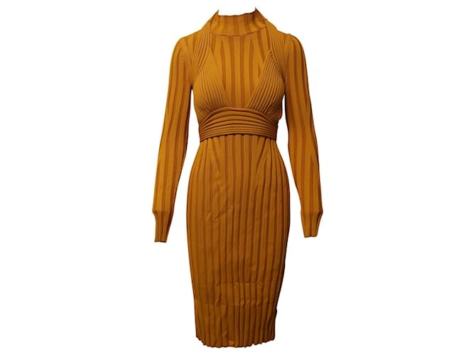 Vestido midi de manga comprida com costela pesada Proenza Schouler em viscose amarela Amarelo Fibra de celulose  ref.1296588