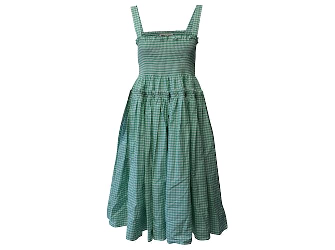 Autre Marque Molly Goddard Kayla Shirred Gingham Midi Dress in Green Cotton  ref.1296597