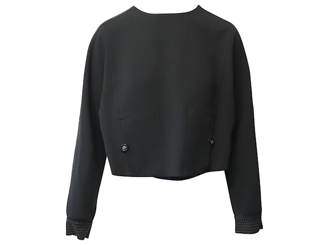 Blusa Yves Saint Laurent a maniche lunghe con dettaglio bottoni in lana nera Nero  ref.1296601