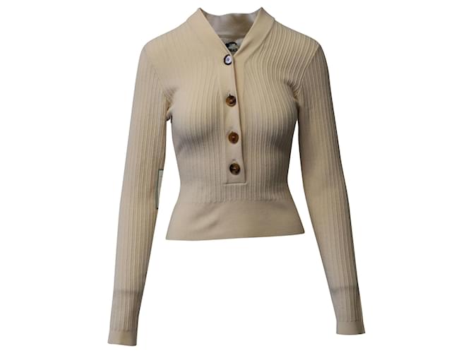 Khaite Gloria V-neck Ribbed-Knit Sweater in Ivory Wool White Cream  ref.1296603