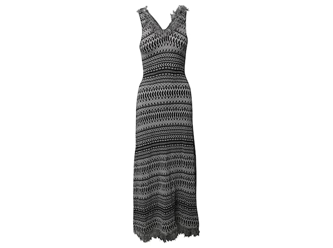 Loewe Geometric Stripe Knitted Dress in Black and White Cotton  ref.1296608