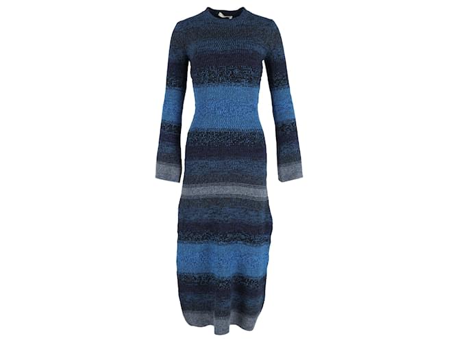 Robe longue en maille rayée Chloé en laine bleue  ref.1296617