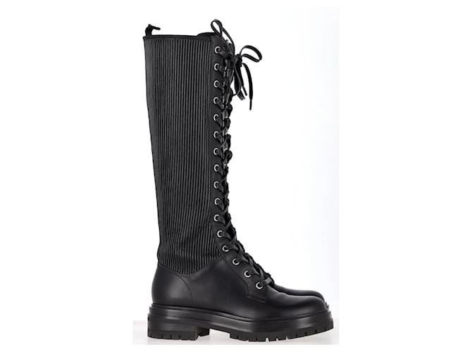 Gianvito Rossi Martis Tall Lace-Up Combat Boots in Black Leather  ref.1296621