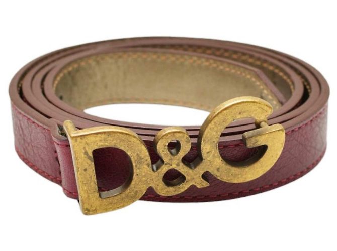 Cinturón estrecho de cuero rojo oscuro Dolce & Gabbana Talla 90 Burdeos