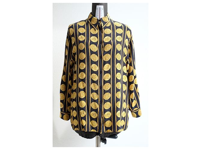 Camiseta blusa de seda vintage barroca dorada de mujer de Gianni Versace Istante. Dorado  ref.1296709
