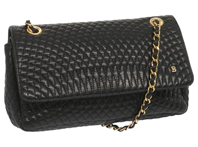 BALLY Quilted Chain Shoulder Bag Leather Black Auth yk11197  ref.1296796