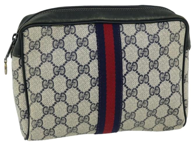 GUCCI GG Supreme Sherry Line Clutch Bag PVC Navy Red Auth fm3199 Navy blue  ref.1296837