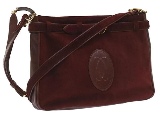 CARTIER Shoulder Bag Suede Leather Wine Red Auth 68255  ref.1296858