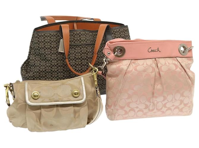 Coach Signature Shoulder Bag Canvas 3Set Beige Black Pink Auth ar11443 Cloth  ref.1296865