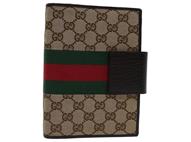GUCCI GG Canvas Web Sherry Line Day Planner Cover Beige Rouge 115241 Auth yk11036 Toile  ref.1296874