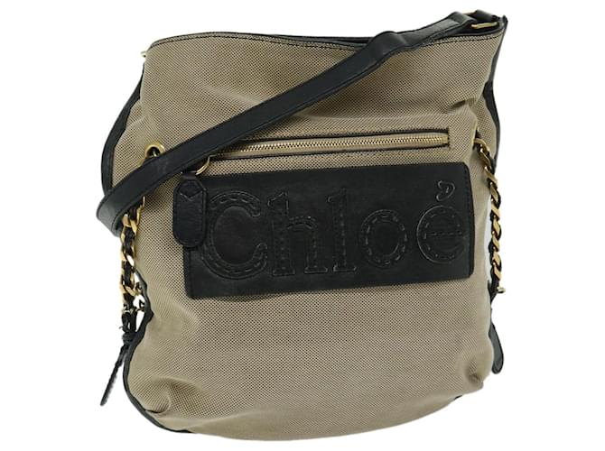 Chloé Chloe Harley Shoulder Bag Canvas Leather Beige Black Auth 67269 Cloth  ref.1296877