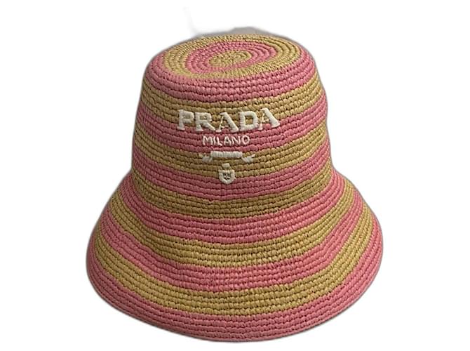Prada Crochet bucket hat Pink Beige Straw  ref.1296879