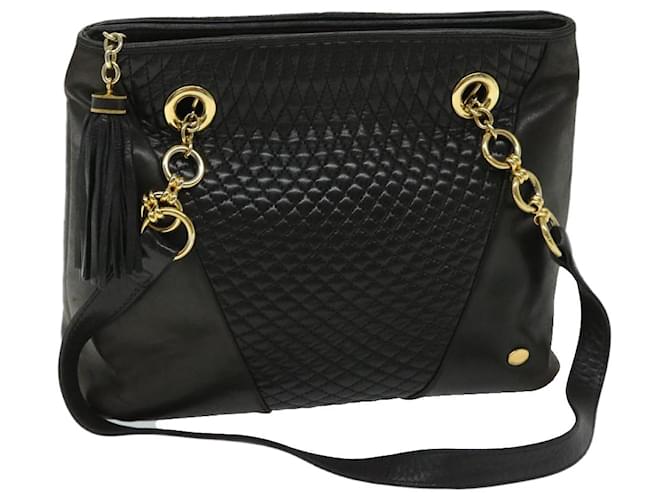 BALLY Chain Shoulder Bag Leather Black Auth yb517  ref.1296901