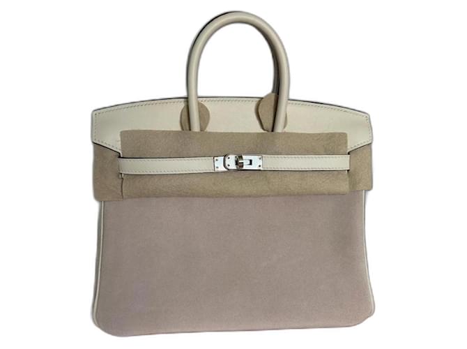 Hermès Birkin 25 Nata/Glycine Veau swift Grizzly suede Pink White Leather  ref.1296960