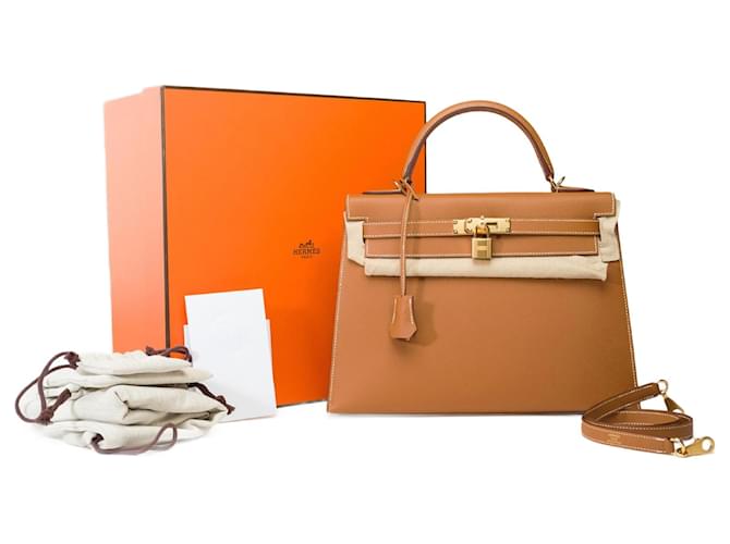 Hermès Hermes Kelly bag 32 in Golden Leather - 101786  ref.1297046
