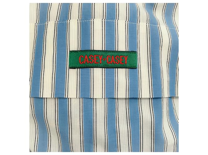 Autre Marque Casey Casey Bleu / Robe chemise blanche à larges rayures Coton  ref.1297057