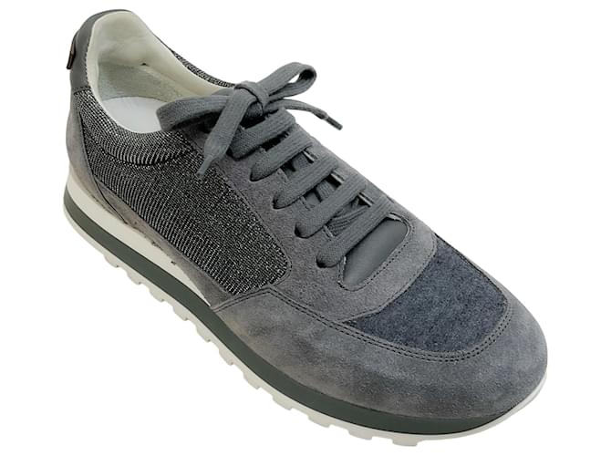 Autre Marque Peserico Grey Suede and Monili Sneakers  ref.1297062