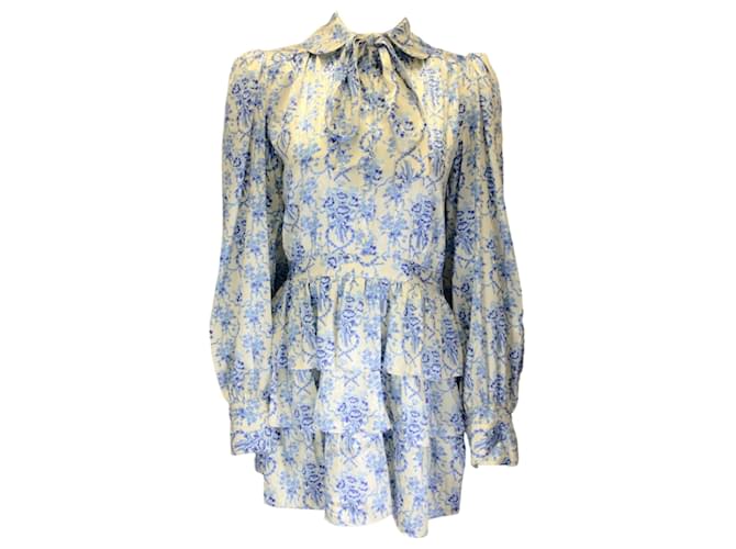 Autre Marque LoveShackFancy Ivory / Blue Daly Frosted Shores Print Floral Satin Mini Dress Multiple colors Polyester  ref.1297066