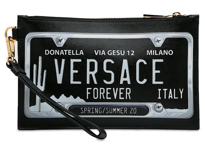 Black Versace License Plate Clutch Leather  ref.1297075