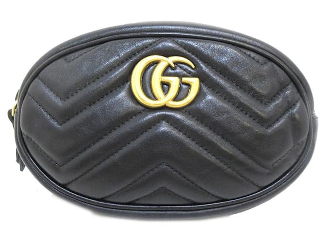 Schwarze Gucci GG Marmont Matelasse Gürteltasche Leder  ref.1297082