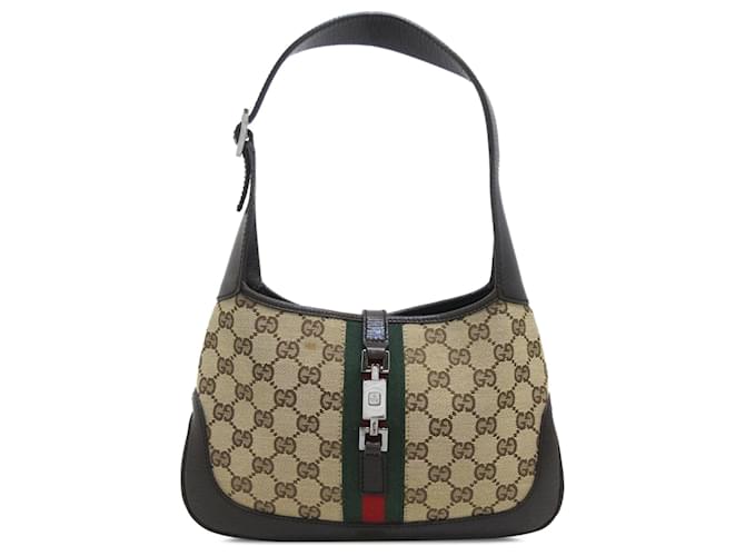 Brown Gucci GG Canvas Web Jackie Shoulder Bag Leather  ref.1297092