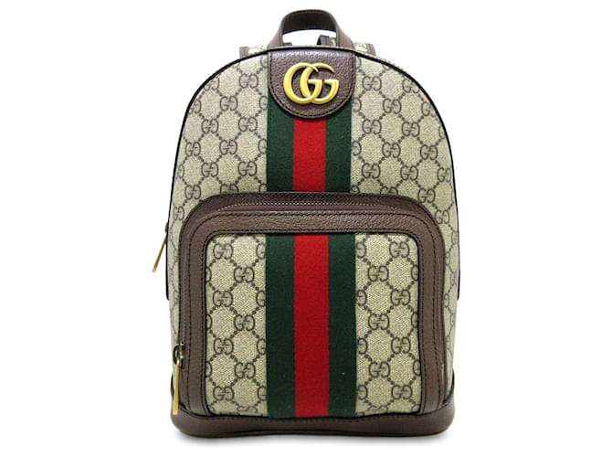 Brown Gucci Small GG Supreme Ophidia Backpack Leather  ref.1297093