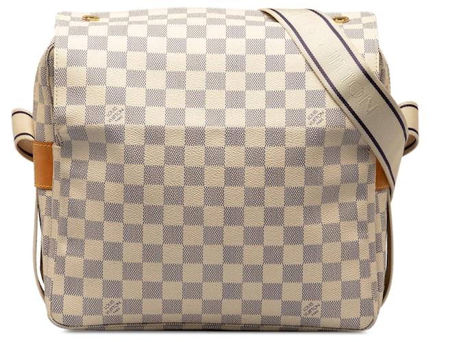 Beige Louis Vuitton Damier Azur Naviglio Crossbody Bag White Cloth  ref.1297105