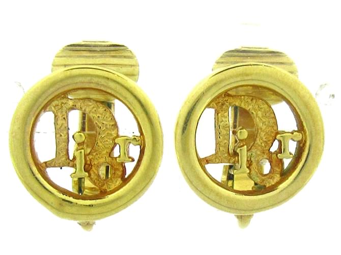 Gold Dior Logo Clip on Earrings Golden Metal  ref.1297109