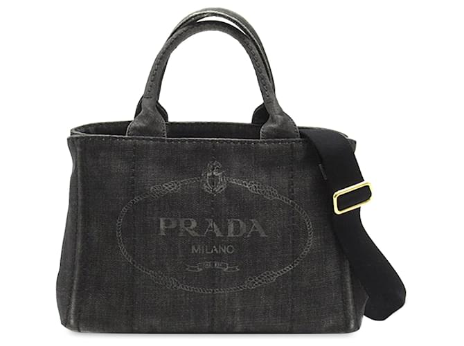 Bolso satchel vaquero negro con logo Prada Canapa Juan  ref.1297132
