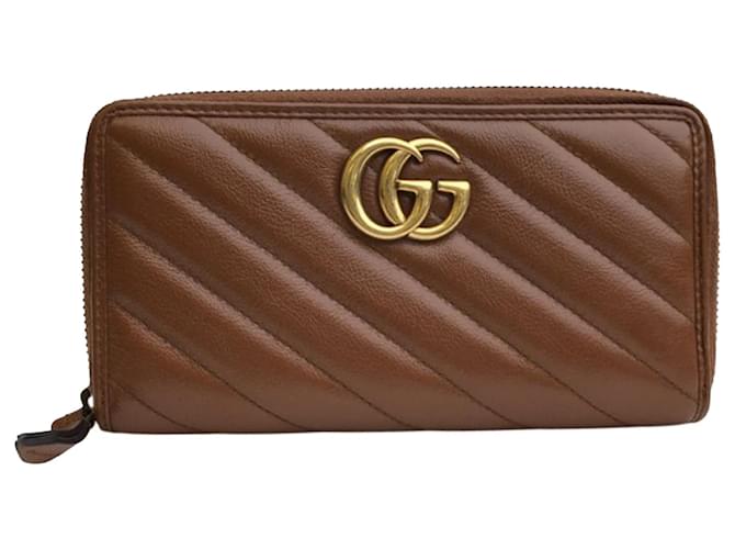 Braune Gucci GG Marmont Leder-Geldbörse mit Rundum-Reißverschluss  ref.1297142