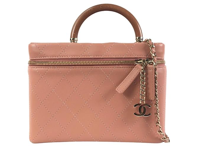 Pink Chanel Knock On Wood Vanity Case Leather  ref.1297148