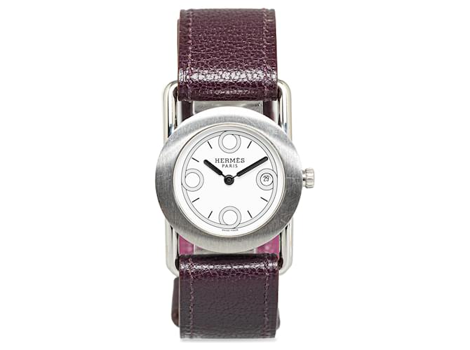 Hermès Reloj Barneia Ronde de acero y cuarzo morado de Hermes Púrpura Cuero  ref.1297177