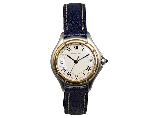 Reloj Cougar plateado de cuarzo y acero inoxidable Cartier Plata Cuero  ref.1297180