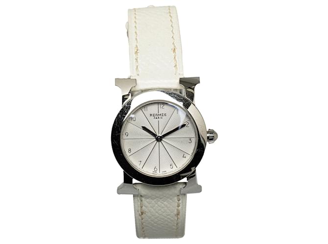 Hermès Silver Hermes Quartz Stainless Steel Heure H Ronde Watch Silvery Leather  ref.1297185
