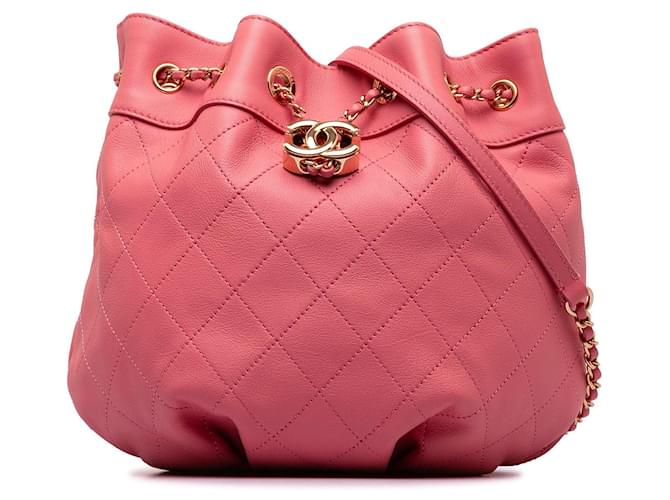 Pink Chanel Small Quilted Calfskin Bucket Bag Leather  ref.1297195