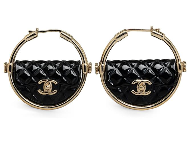 Gold Chanel Resin Quilted Flap Bag Hoop Earrings Golden Plastic  ref.1297215