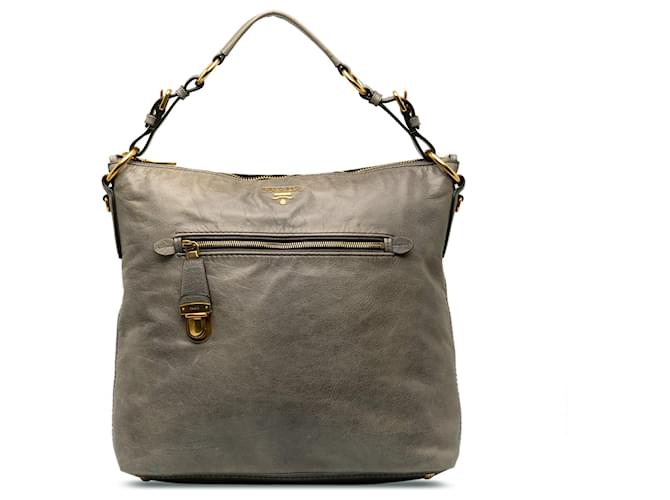 Gray Prada Vitello Shine Shoulder Bag Leather  ref.1297216