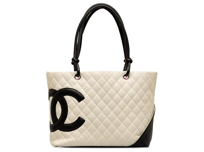 Bolsa grande Chanel Cambon Ligne branca Branco Couro  ref.1297222