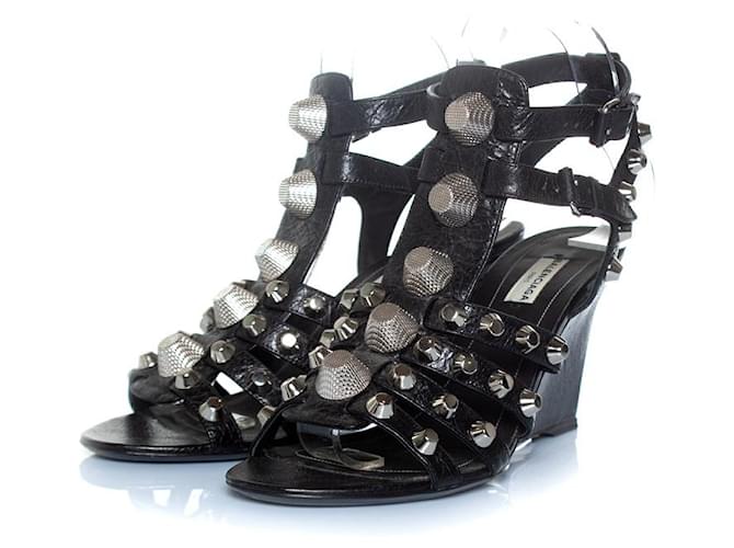 balenciaga, Gladiator leather wedge sandals Black  ref.1297243