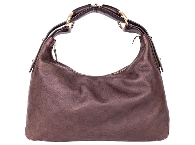 Gucci GG Monogram Leather Horsebit Bag Brown Cloth  ref.1297283