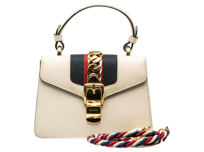 Sac à main en cuir Gucci Sylvie Mini 2WAY 470270 en bon état Blanc  ref.1297396