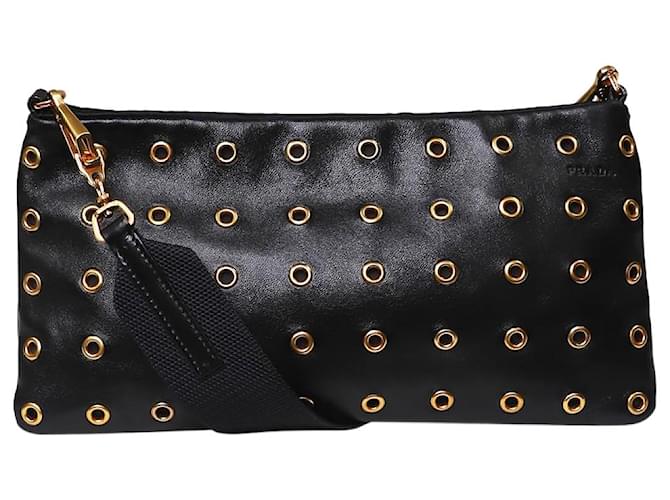 Prada Black Eyelet detail shoulder bag Leather  ref.1297405