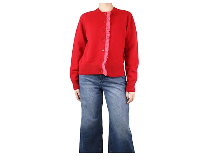 Autre Marque Red ruffle trim wool cardigan - size M  ref.1297416