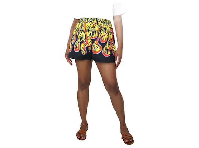 Prada Shorts mit mehrfarbigem Flammen- und Bananenaufdruck – Größe UK 14 Mehrfarben Baumwolle  ref.1297419
