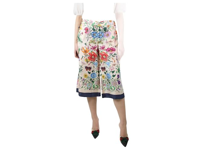 Gucci Jupe-culotte florale en soie crème - taille UK 8 Écru  ref.1297428