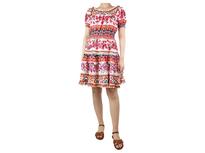 Luisa Cerano Multicoloured off-shoulder floral printed linen mini dress - size UK 8 Pink  ref.1297442