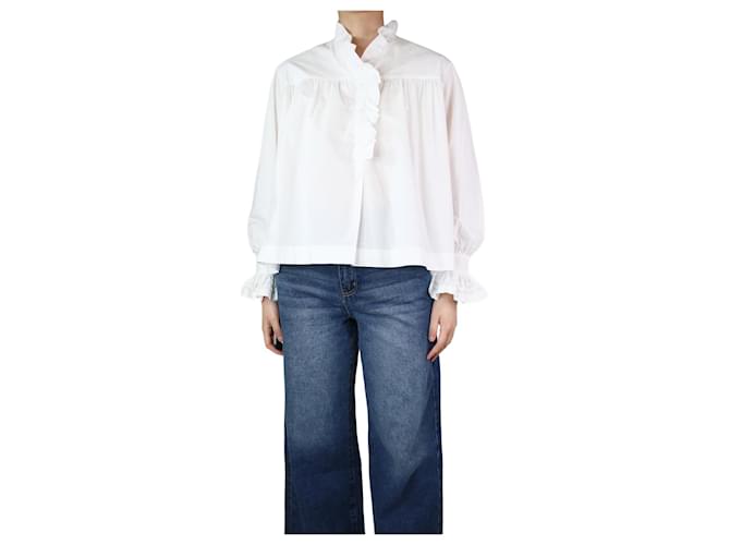 Autre Marque White high-neck ruffle shirt - size S Cotton  ref.1297445