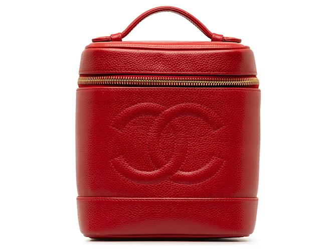 Vanity Beauty Case Chanel CC Caviale Rosso Pelle  ref.1297490