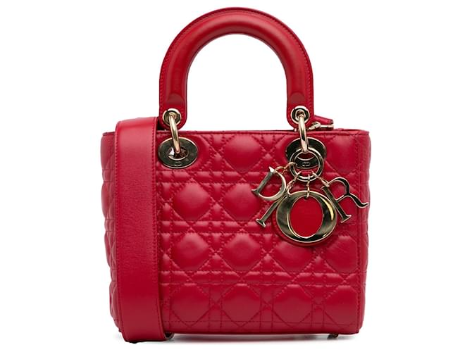 Petit cuir d'agneau rouge Dior Cannage My ABCDior Lady Dior  ref.1297516